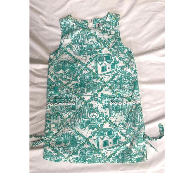 Vintage Lilly Pulitzer Girls Worth Ave Toile Shift Dress, 5T, Rare, Turquoise - Picture 1 of 3